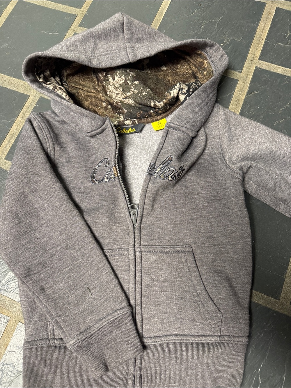 Cabela's Heather Gray Kids Full-Zip Hoodie with Camo Hood Lining
